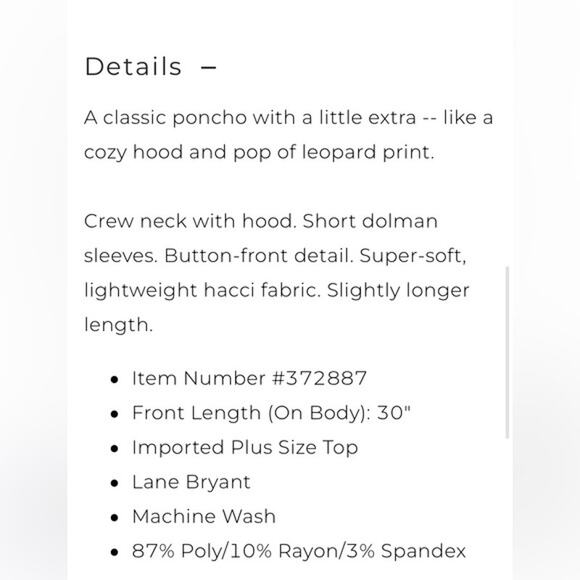 Lane Bryant leopard print hooded poncho - Picture 7 of 7